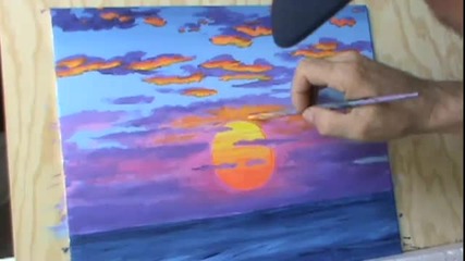 How To Paint A Red Sun At Sunset Using Acrylic Paint On Canvas painting Lesson Video