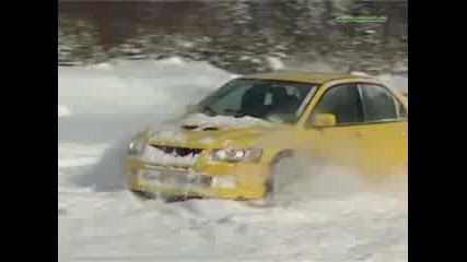 Snow drifting Volvo and Evo 7 