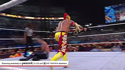 Rey Mysterio delivers a baseball slide splash with the assistance of a steel chair: SummerSlam 2022 (WWE Network Exclusive)