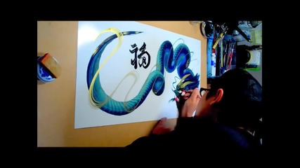 Японец рисува дракон със страхотна техника