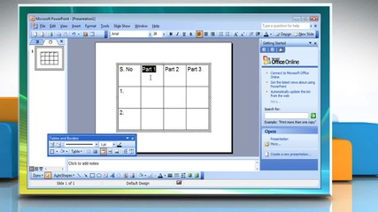 Microsoft® Powerpoint 2003: How to create and format a table on Windows® Vista?