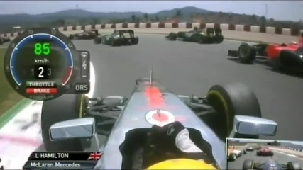 F1 Гран при на Испания 2012 - старта на състезанието от болида на Hamilton [hd][fom][onboard]