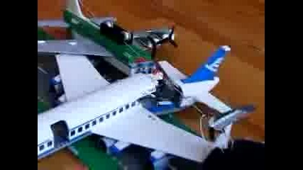 slow motion lego plane crash
