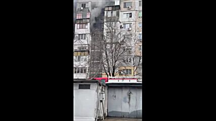 Пожар горя в жилищен блок в Русе