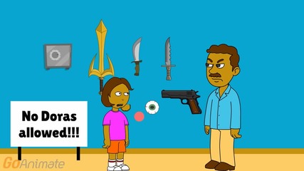 Dora's dad's wall of weapons and stuff