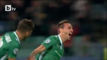 Йордан Минев отбелязва гол 1:0 на Лудогорец с Базел