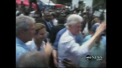 Smh: George Bush Shakes Hands With Haitians & Then Wipes His Hand On Bill Clintons Shirt! 