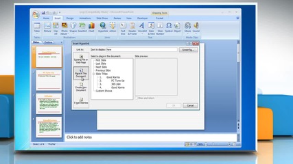 Microsoft® Powerpoint 2007: How to create a hyperlink slide on Windows® 7?