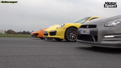 Porsche 911 Turbo S vs Mclaren Mp4 12c vs Nissan Gtr