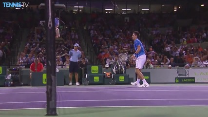 Novak Djokovic Hits a Hot Shot Against David Ferrer - Miami 2015