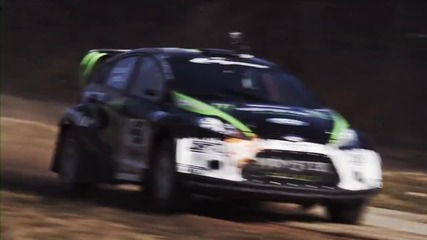 Ken Block tests for 5th win at the 2010 100 Acre Wood Rally in the Monster Energy Ford Fiesta 