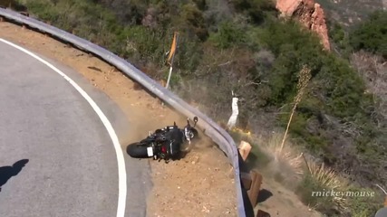 Motorcycle Crash - Rider Thrown Over Guardrail on Mulholland Hwy