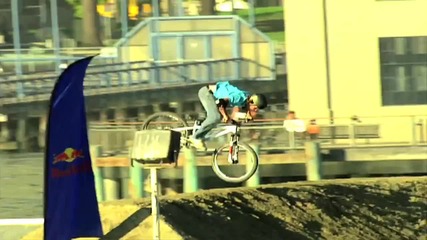 Freestyle mountain biking on barge in Sf Bay