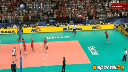 Полша - България 3:2 (25:20, 23:25, 14:25, 25:22, 15:13)