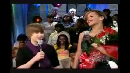 Justin Bieber on 106 Park Bet getting a kiss from Rihanna 