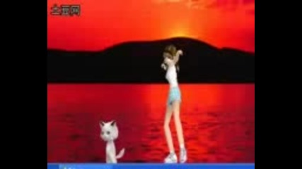 Момиче и котка танцуват по десктоп