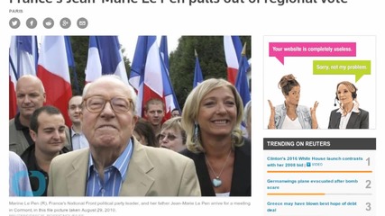 France's Jean-Marie Le Pen Pulls Out of Regional Vote