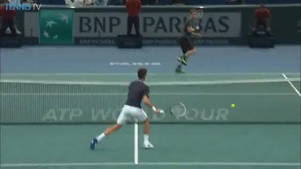 Andy Murray Strikes a Hot Shot Against Novak Djokovic - Bnp Paribas Paris Masters 2014