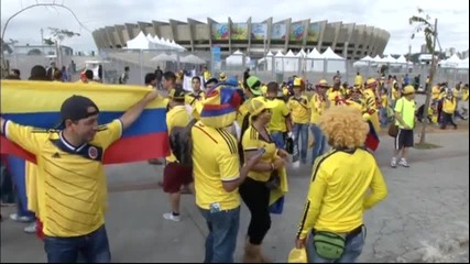 Настроението сред феновете на Колумбия и Гърция преди началото на мача