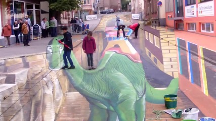 Живопис на асфалт — Триизмерно стрийт изкуство в Санкт Вендел