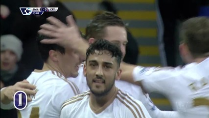 Гилфи Сигурдсон за 1:0 за Суонси срещу Кристъл Палас