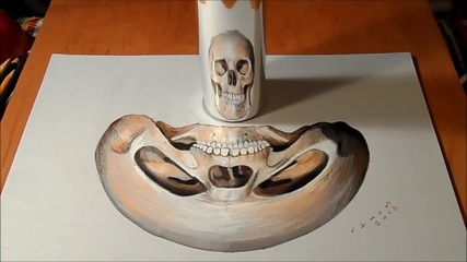How to Draw Anamorphic Skull, Time Lapse