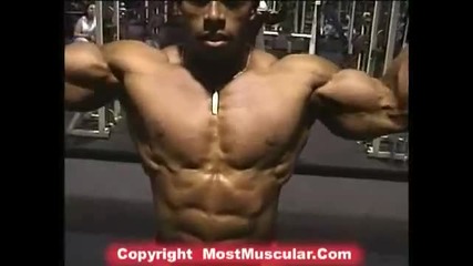 Bodybuilder David Henry biceps, pecs, posing 