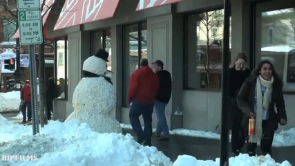 Funny Street Prank with a Fake moving Snowman
