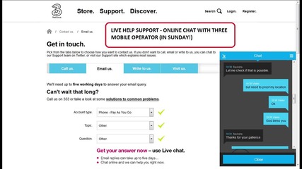 Онлайн помощ и поддръжка на оператор Три Мобайл - Live Help Support - Three mobile