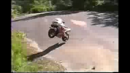 Streetbike launches off Dirt Jump crash