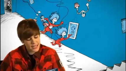 Justin Bieber чете книгата `` The Cat in the Hat , , 