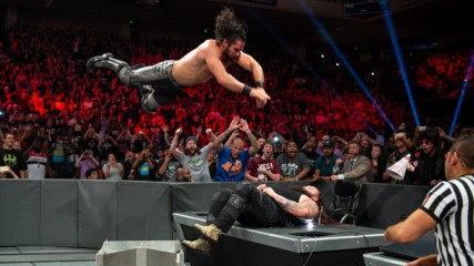 Seth Rollins frogsplashed Bray Wyatt through a table: WWE Extreme Rules 2017