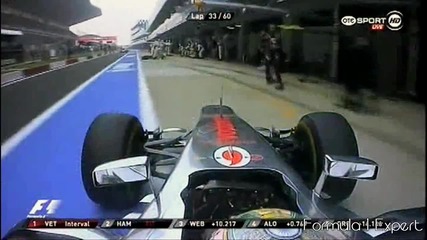 F1 Гран при на Индия 2012 - смяната на волана на Hamilton по време на бокс [hd][onboard]