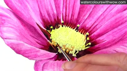 Как да нарисуваме центъра на цвете с 3d ефект използвайки акварел /урок от Anna Mason/