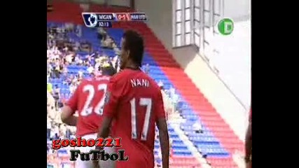 Уигън 0 : 5 Манчестър Юнайтед Нани гол 22.08.09