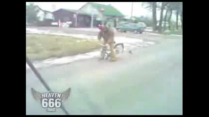 Very drunk guy on bicycle.