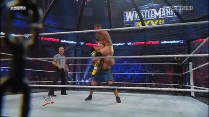 John Morrison jumps on Cm Punk over Cena's shoulder