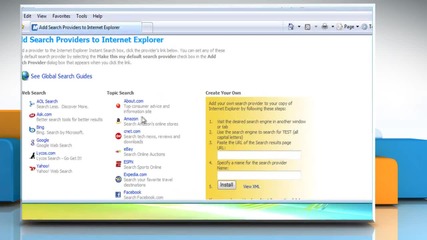 Internet Explorer® 7: How to add new search providers on Windows® Vista?