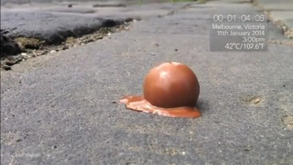 Това се казва горещо време в Австралия! Шоколадов бонбон се разтапя на пътя за 3 минути !