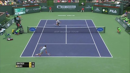 Grigor Dimitrov Hits a Hot Shot Against Ernests Gulbis - Indian Wells 2014