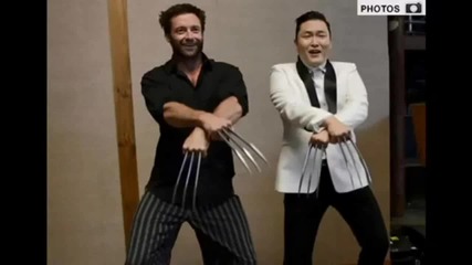 Psy учи Хю Джакман (върколак) да танцува Gangnam Style!