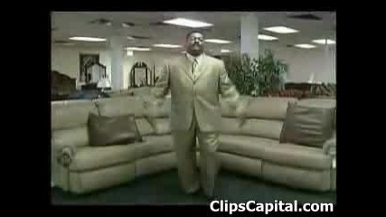 Funny guy doing a rap commercial for his furniture store