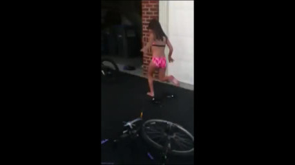 Little girl doing Als Ice bucket challenge. Funny