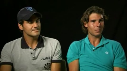 Federer and Nadal_ Fit of Laughter During Shooting