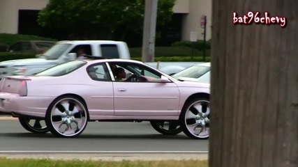 Pink Chevy Monte Carlo on 28`s ryding by - 1080p