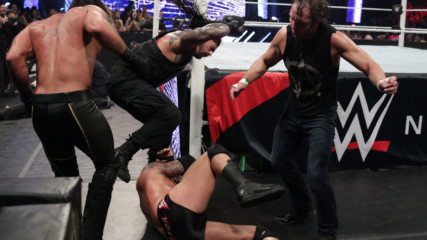 A reunited Shield Triple Power Bomb Randy Orton through the announce table: WWE Payback 2015 (WWE Network Exclusive)