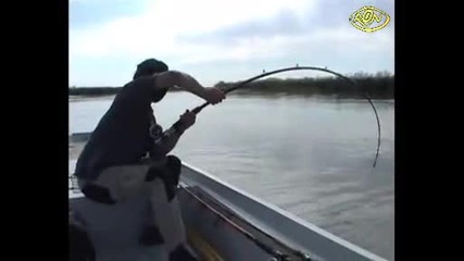 Рибар хваща огромна риба и я връща в реката 