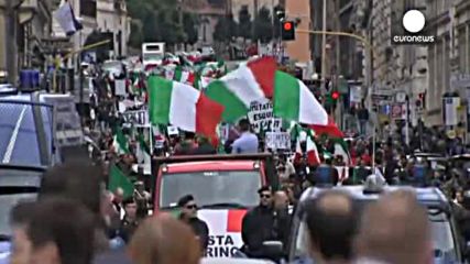 Анти-имигрантски протест в Рим Италия.
