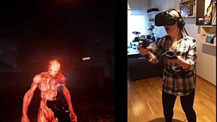 Момиче играе виртуална игра на ужаса в реално време