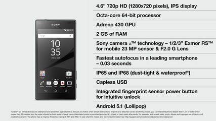 Sony Xperia Z5 Compact: all the great Sony technologies found in Xperia Z5, in a smaller form factor